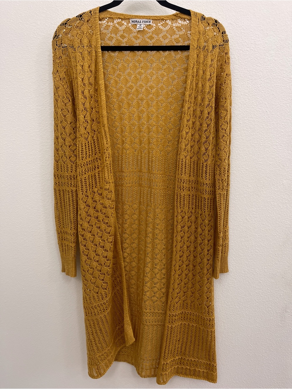 Moral Fiber Mustard Lace Open-Front Cardigan